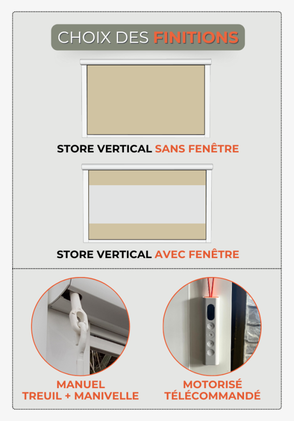 Informations sur les options pour les store verticaux (fenêtre ou sans fenêtre) - (manuel ou motorisé)