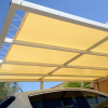 Bâche microperforé sur mesure pour pergola avec fixation par Sandow (élastique) et poulies