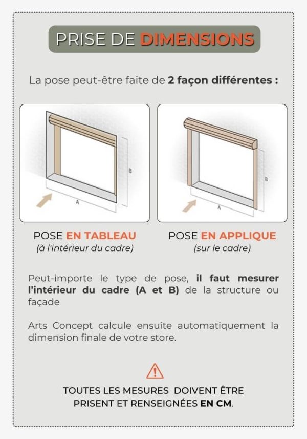 Informations sur la prise de dimensions pour les stores verticaux
